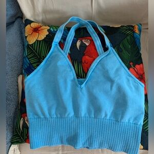 Free People Movement Good Karma V neck Crop Top Light Blue